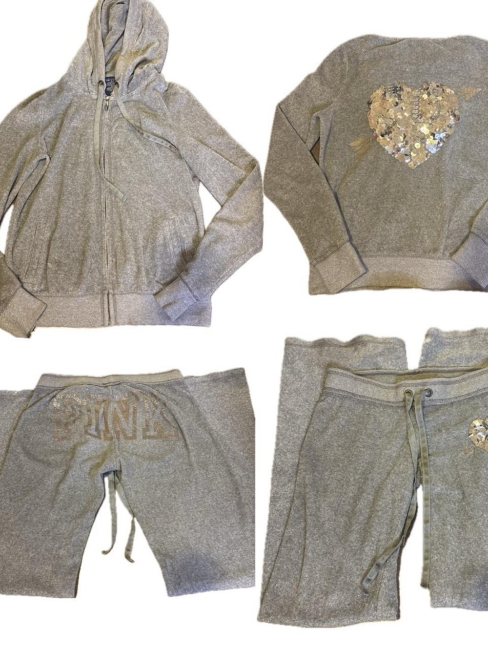 Rare PINK Victoria's Secret Sparkle Gray Hoodie & flare pants